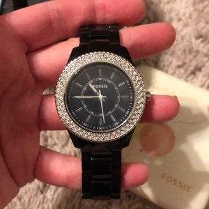 Black Fossil watch with stones